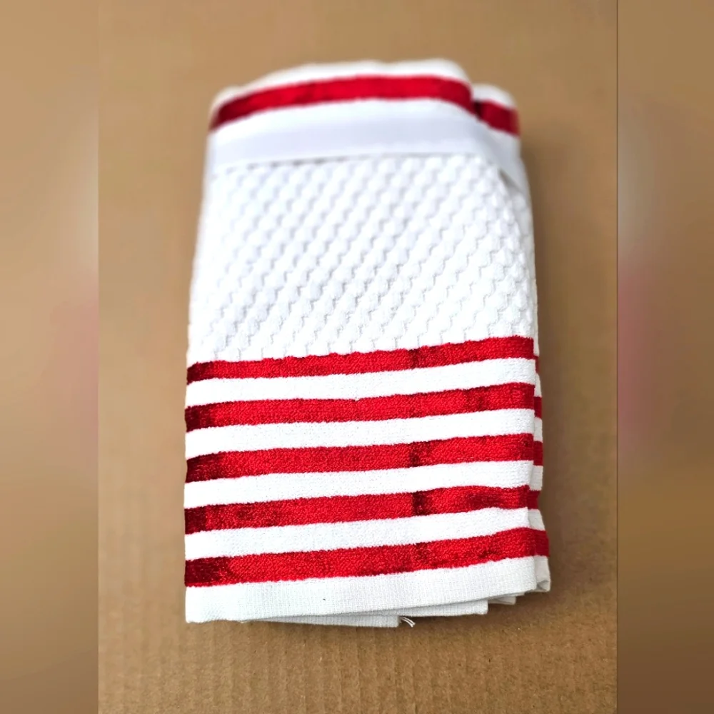 💥6pc CARO HOME 100% Cotton Stripe Bath Towel Set - Valentine's Red/White